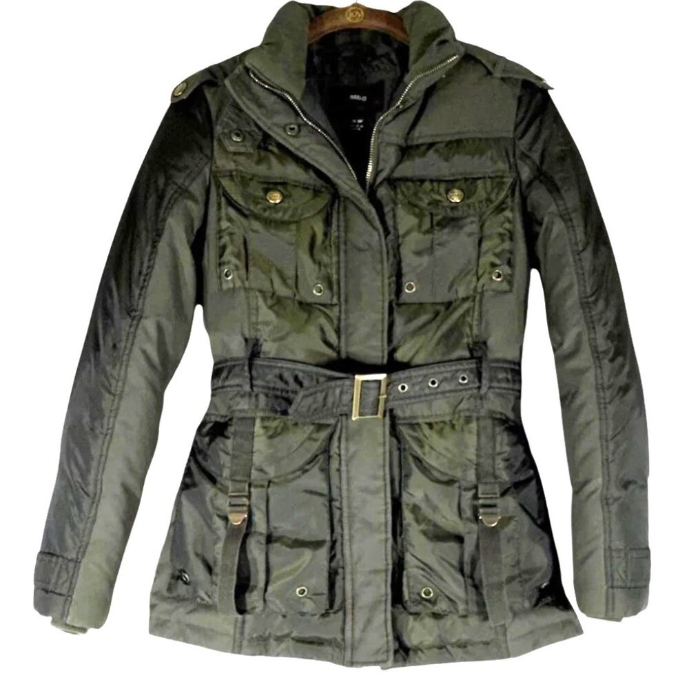 Like new women MGO MISS SIXTY olive green down jacket with removable hood Sz L
